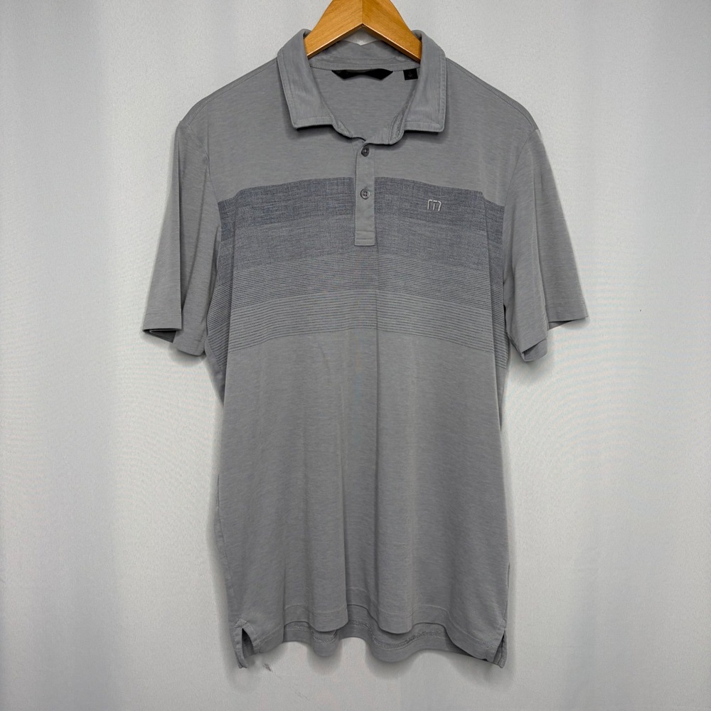 TravisMathew Mens Gray Striped Pima Cotton Blend Short Sleeve Polo Shirt Large
